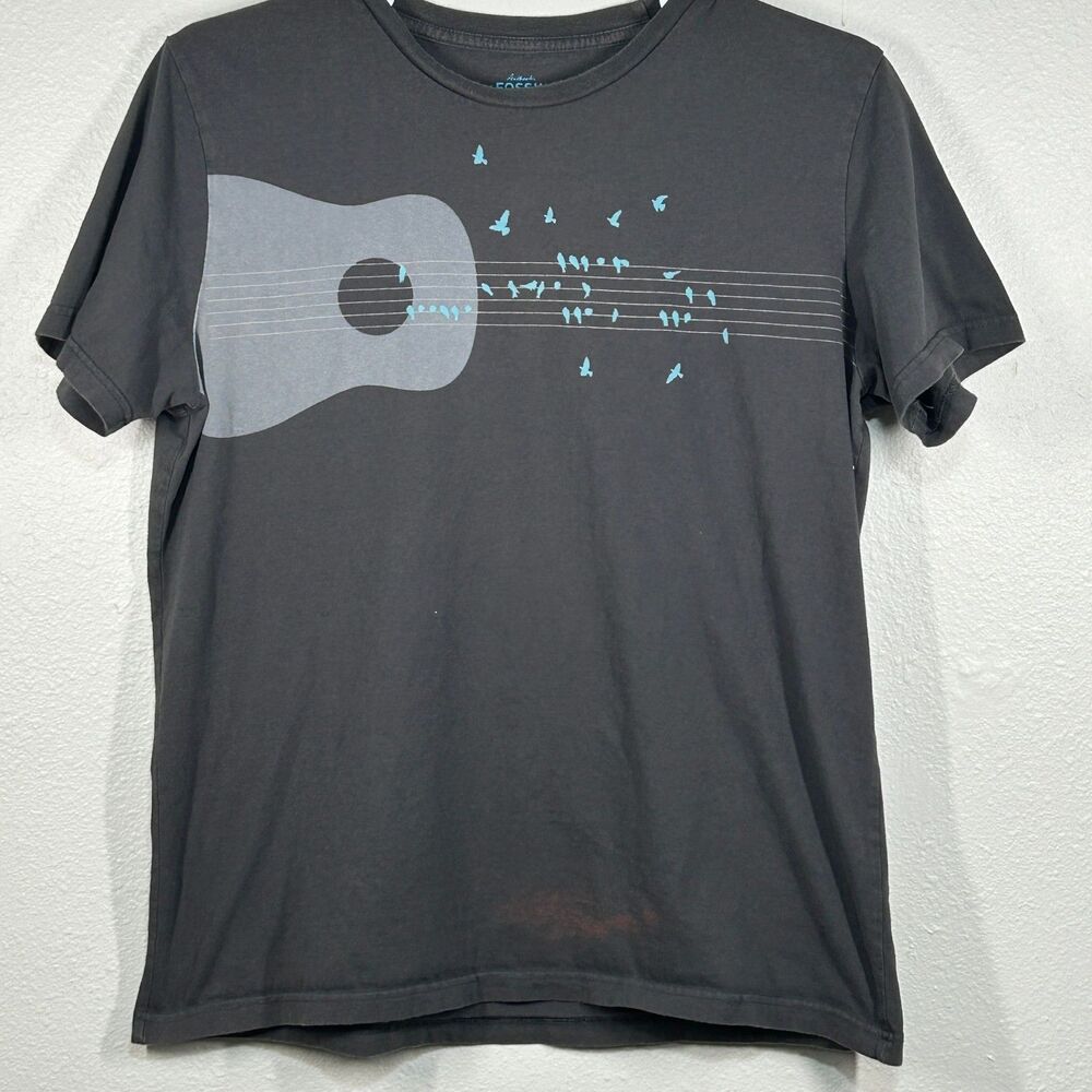Fossil T-Shirt Mens XL Black Guitar Music Birds Graphic Short Sleeve 100% Cotton